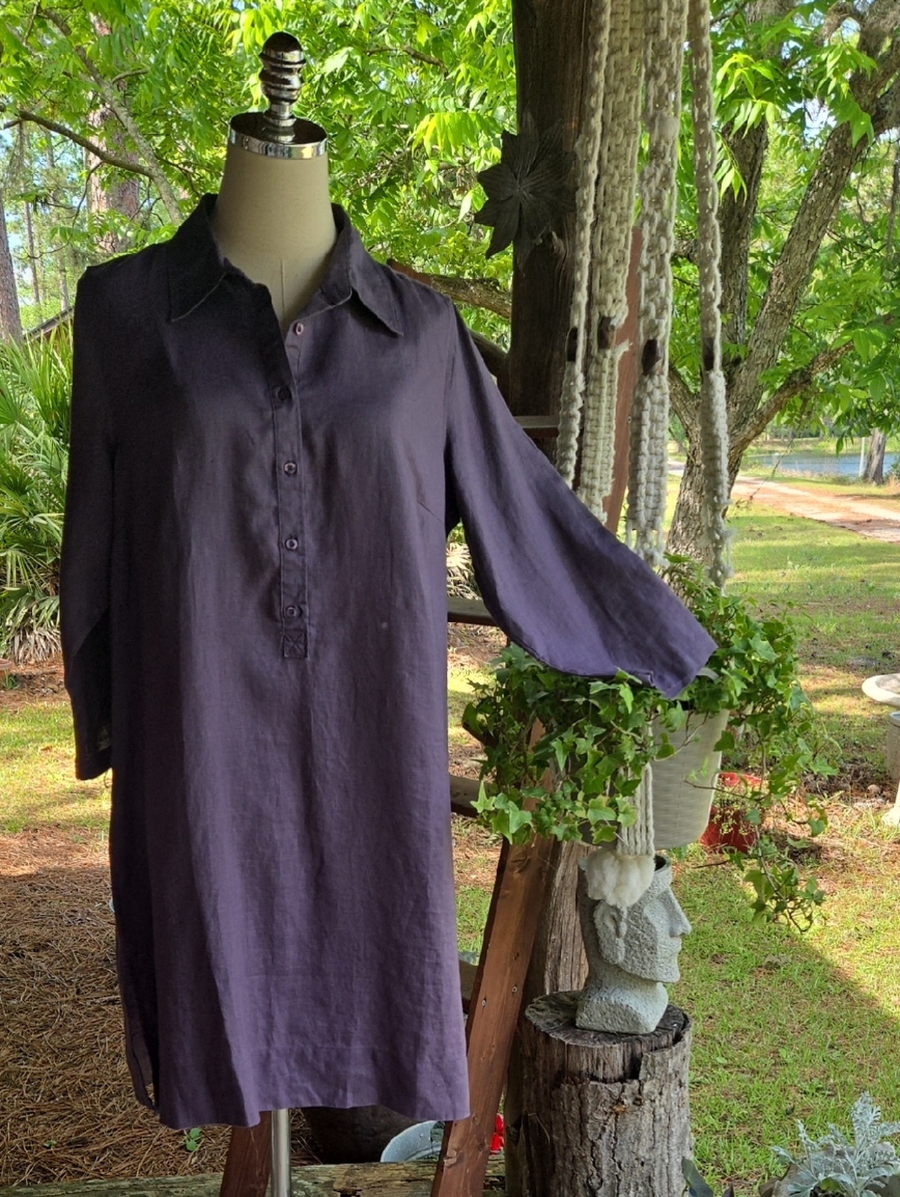 Dusty Lavender 100% Linen Tunic Shirt Dress Size Medium